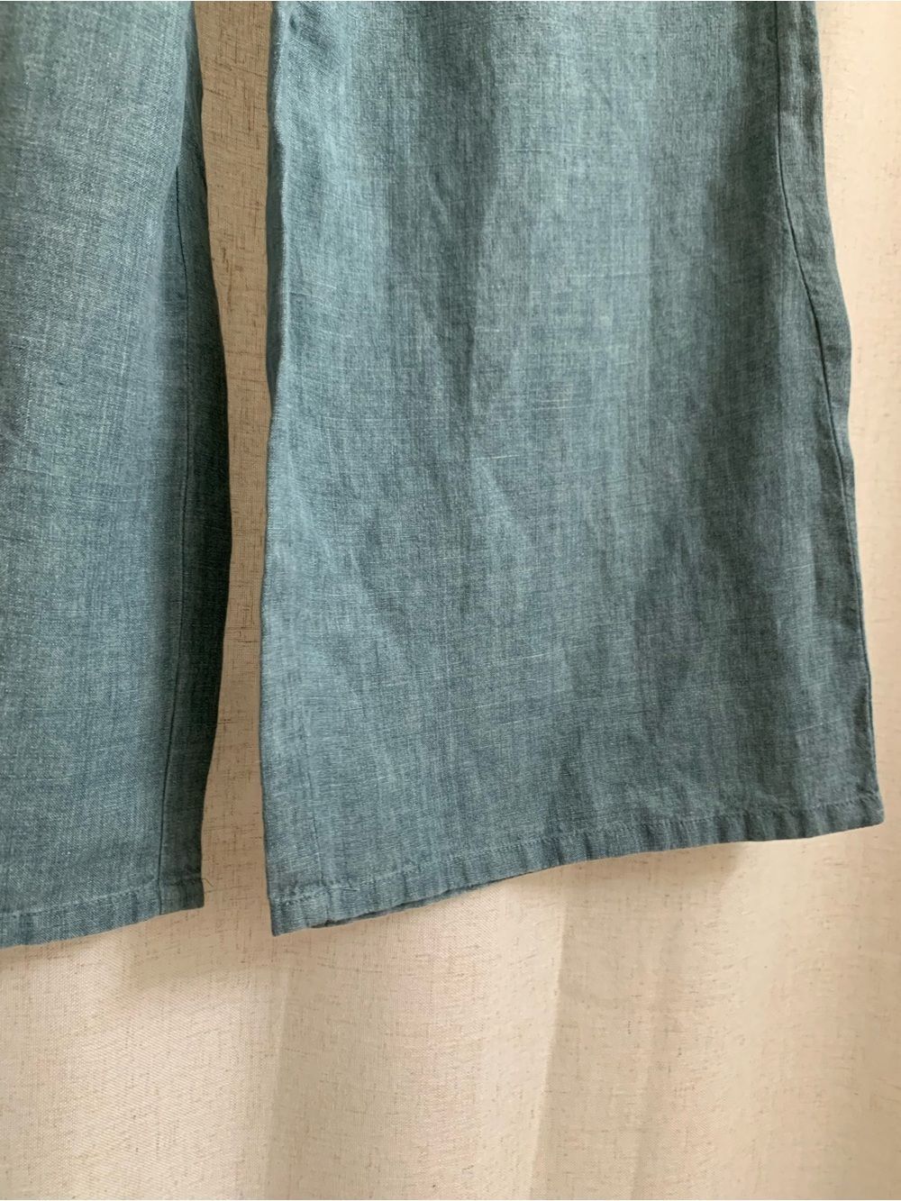 Eileen Fisher 100% Organic Linen Délavé Relaxed Wide-Leg Pants Blue Medium - Picture 9 of 13
